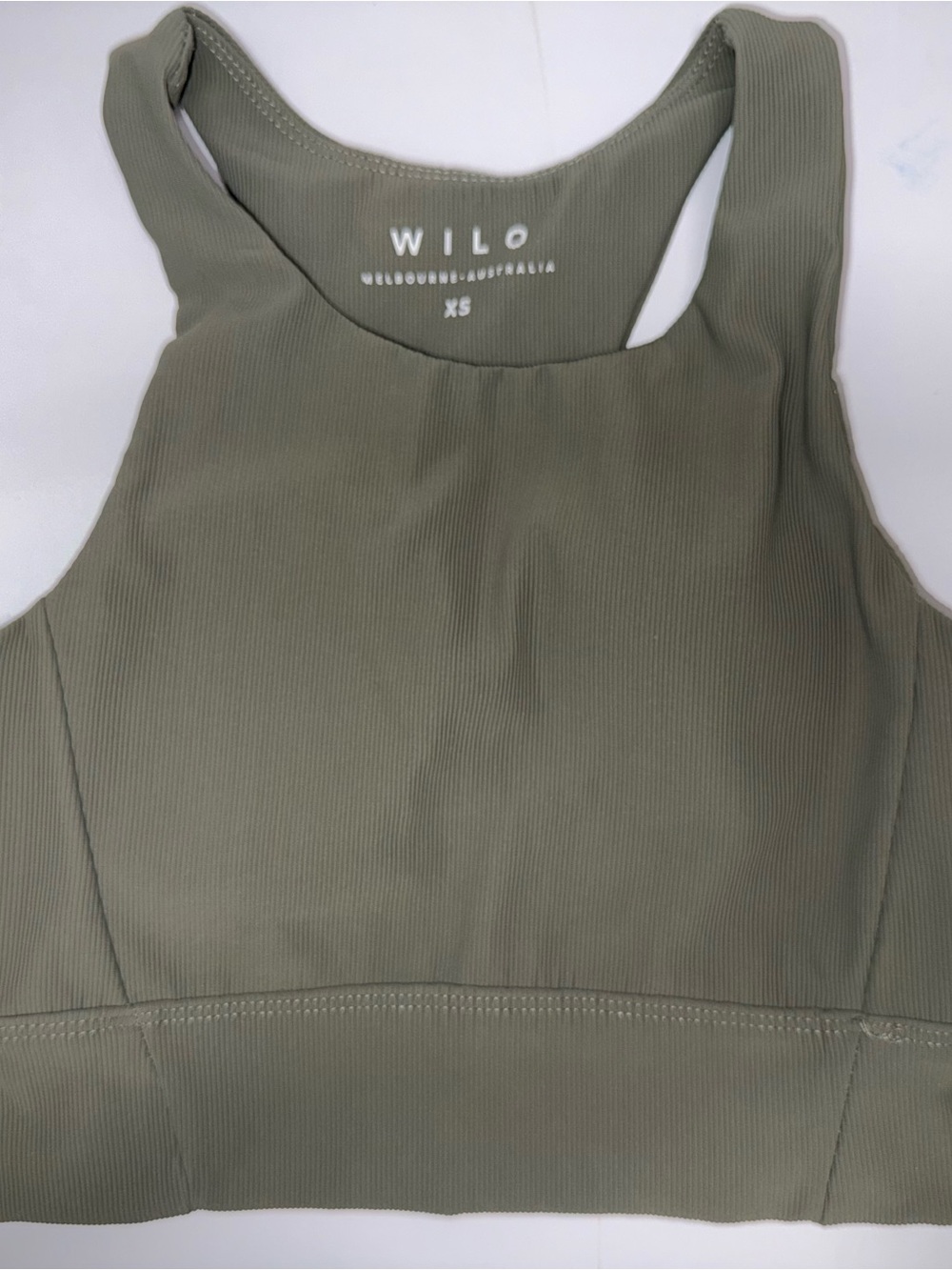 WILO Olive Green Ribbed Racerback Sports Bra Crop Top XS